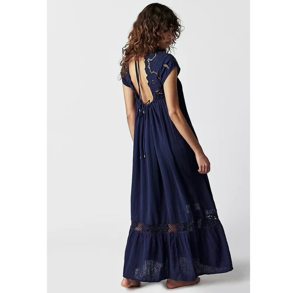 FREE PEOPLE Cutwork Tee Maxi Dress NEW Size XS Evening Eclipse Midnight Blue - Picture 6 of 11